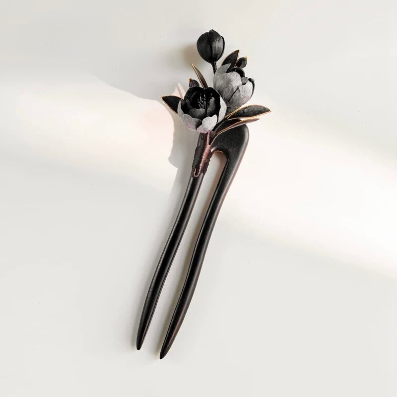 Shadow Bloom Hairpin — Ink Wash Elegance