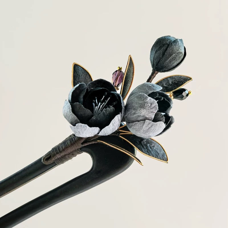Shadow Bloom Hairpin — Ink Wash Elegance